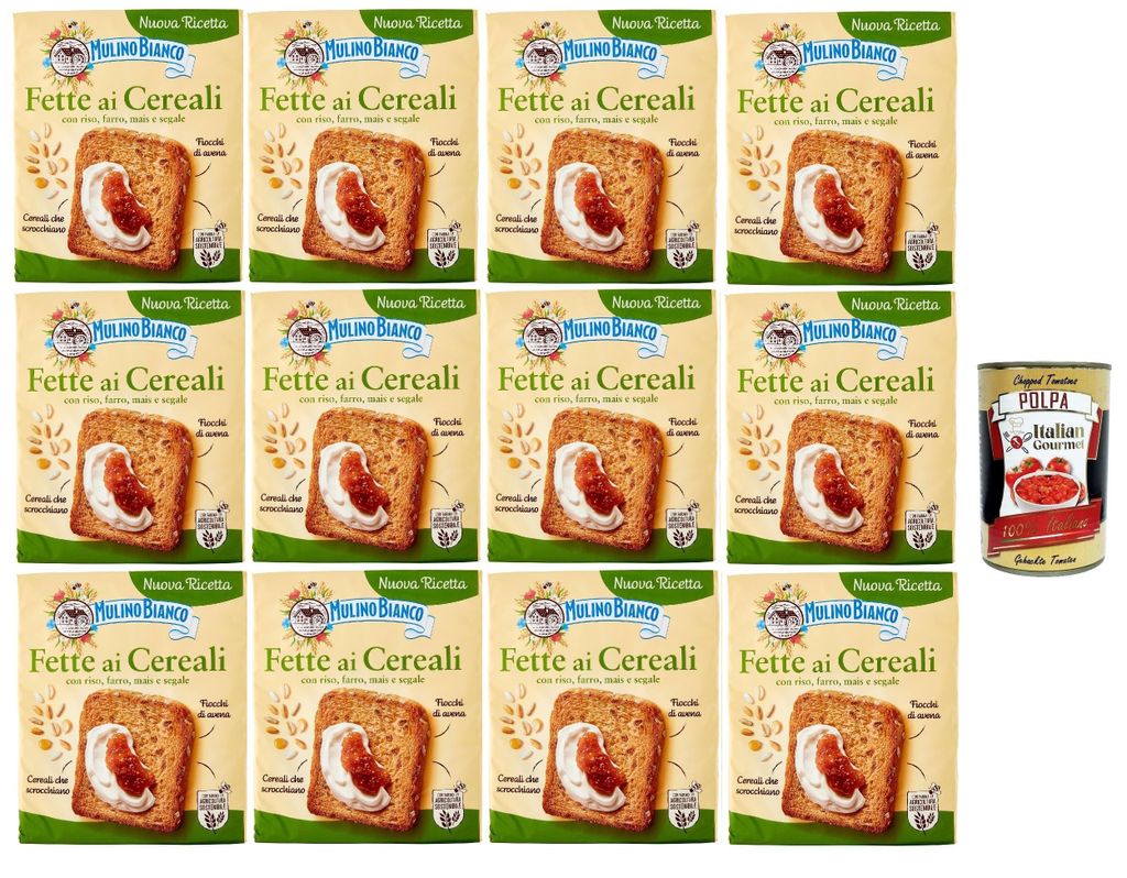 Mulino Bianco Fette biscottate ai cereali 12x 315g Getreide Zwieback, Frühstückskekse, Zwieback kekse gebackenem Brot + Italian Gourmet polpa 400g