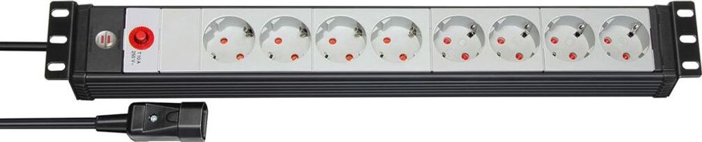 Brennenstuhl Premium-Line 19" Steckdosenleiste für Schaltschränke 8-fach schwarz/lichtgrau 3m H05VV-F 3G1,5 19"-Format mit Kaltgerätestecker, 11...