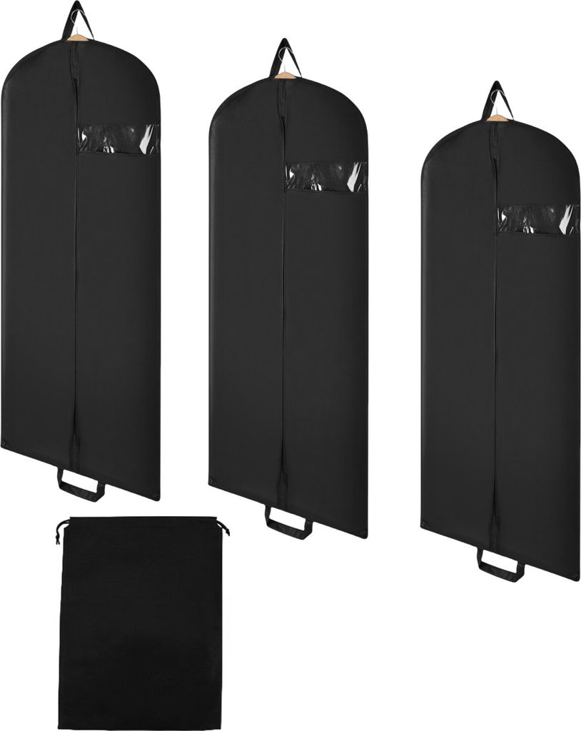 TolleTour Kleidersack 3er Set 128x60cm Schutzhülle Kleiderhülle mit einem Griff schwarz Schuhsack