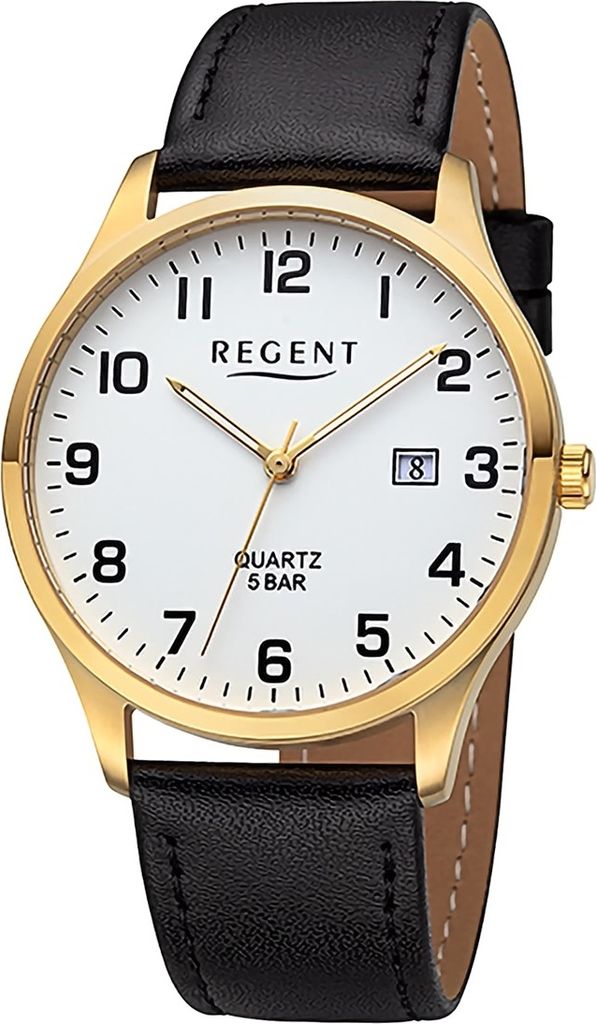 Regent Leder Herren Uhr Armbanduhr Quarz schwarz Lederarmband D2URF1417