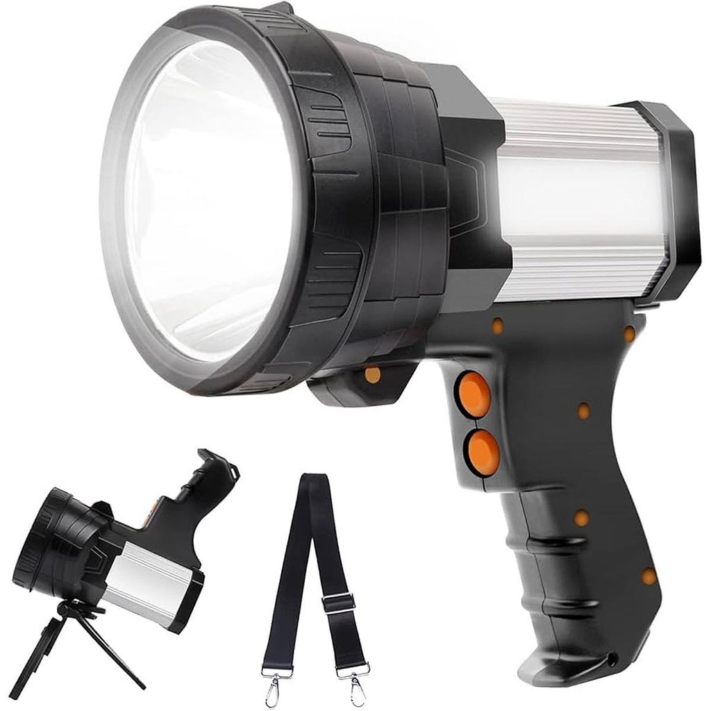 Led Taschenlampe, Groß Metall Handscheinwerfer mit Grosse Batterie 9600mah, Akku Handlampe Flashlight Stark,mit Griff Tragegurt