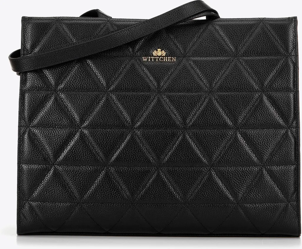 Sac cabas Wittchen en cuir noir et doré avec surpiqûres géométriques