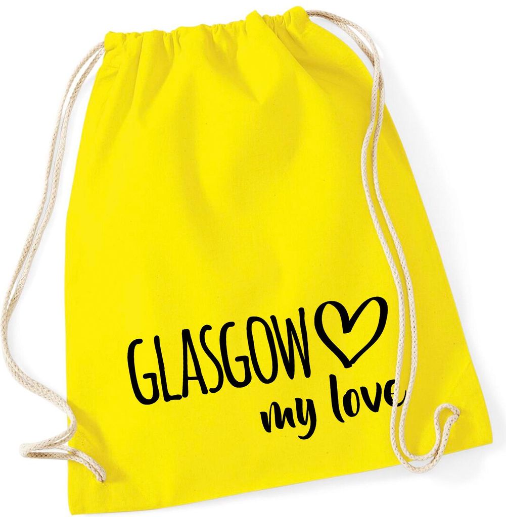 Huuraa Turnbeutel Glasgow my love 12 Liter Yellow Baumwolle Rucksack Geschenkidee