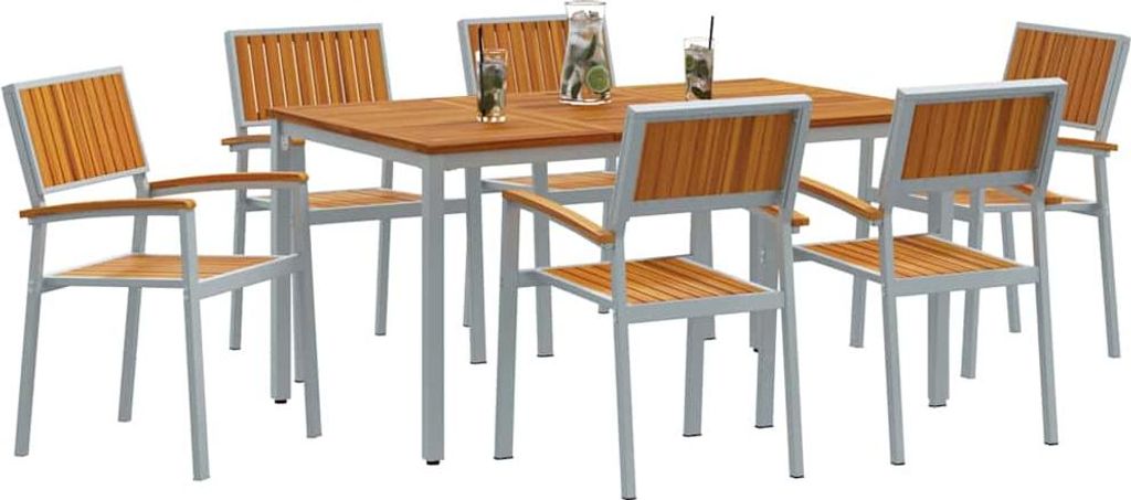Garten Essgruppe 7 pcs Grau Massivholz Akazie