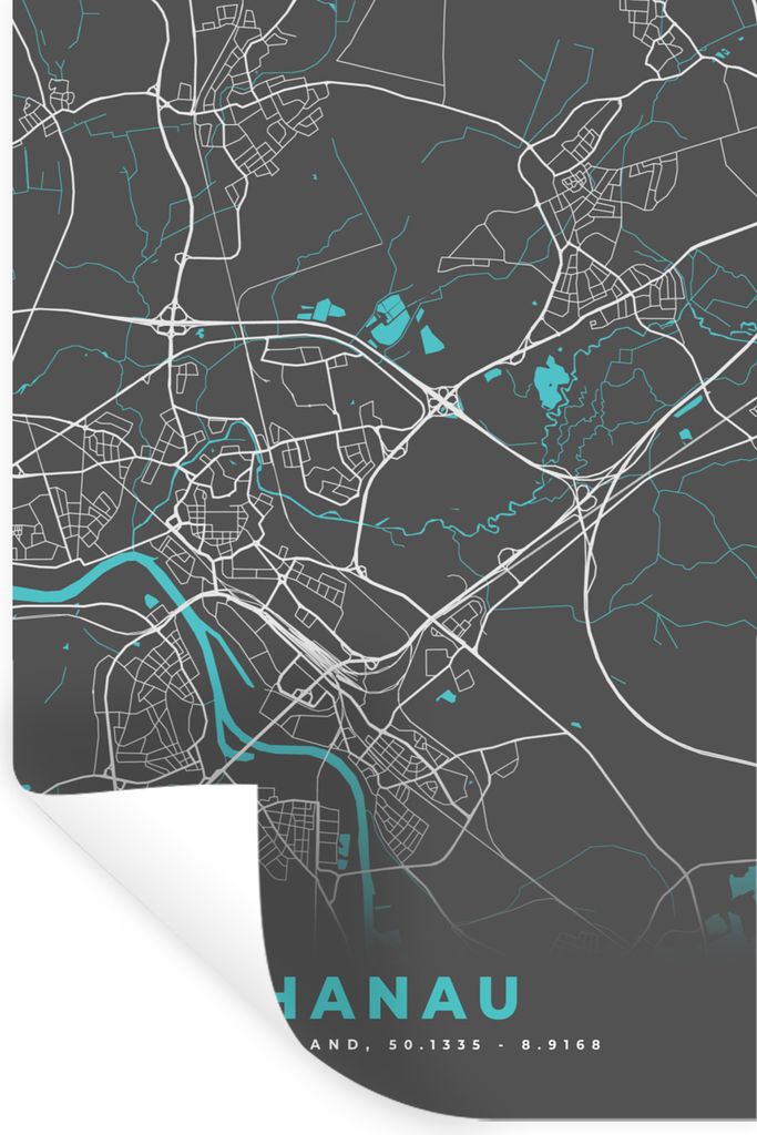 MuchoWow Wandtattoo Wandsticker Wandaufkleber Hanau - Stadtplan - Blau - Karte - Deutschland 80x120 cm Selbstklebend und Repositionierbar - Repos...