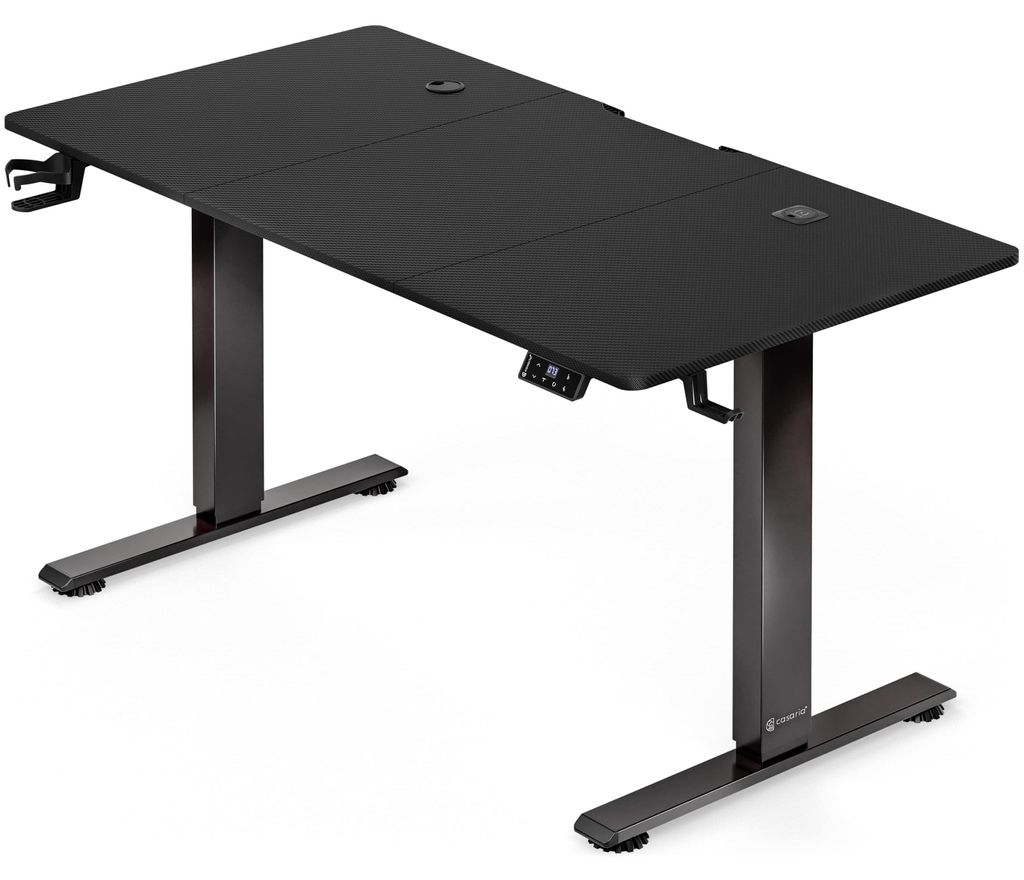 CASARIA Höhenverstellbarer Gaming Schreibtisch elektrisch 160 x 70 cm mit Wireless Charger & USB-C/A Anschluss LCD-Display Memory-Funktion 80 kg...
