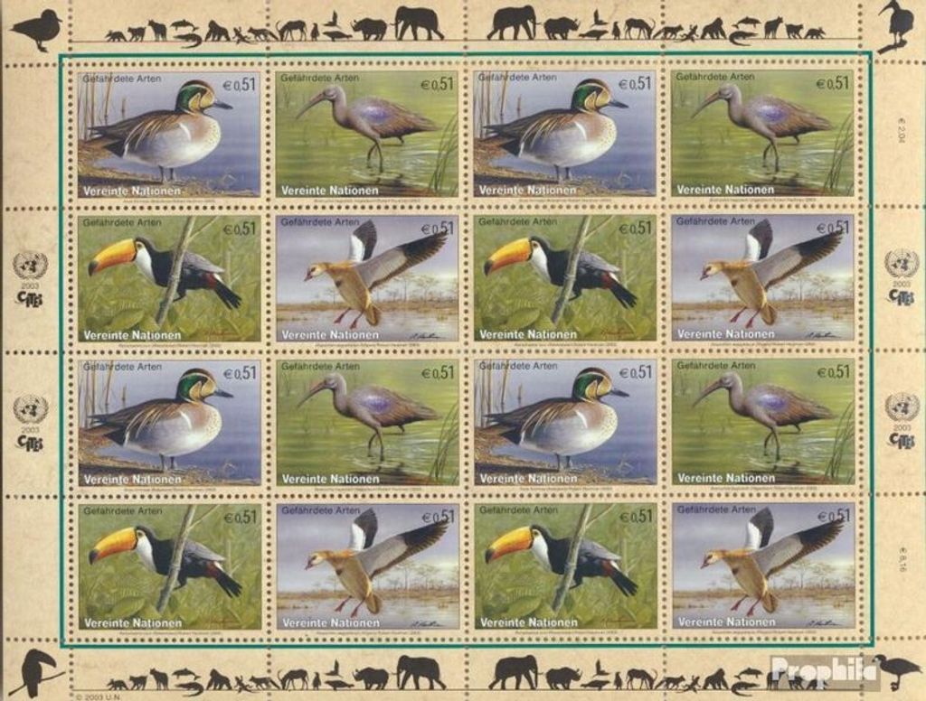 Briefmarken UNO - Wien 2003 Mi 389-392Klb Kleinbogen (kompl.Ausg.) gestempelt Vögel