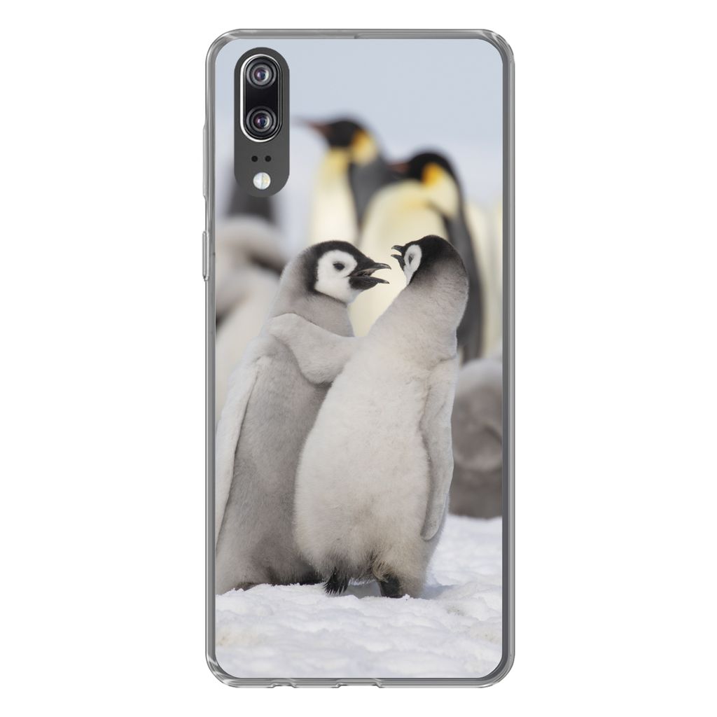 MuchoWow Handyhülle Schutzhülle Hülle für Huawei P20 Pinguine - Schnee - Tiere Silikon Softcase Handy Hülle - Hardcover