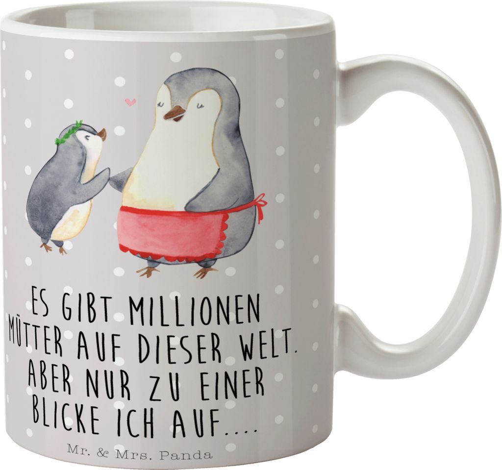 Mr. & Mrs. Panda Teetasse Pinguin mit Kind - Grau Pastell - Geschenk, Vorbild Mama, haferl, Muttertag, Mutter, Trinkbecher, Tasse, Kaffeetasse, Fam...