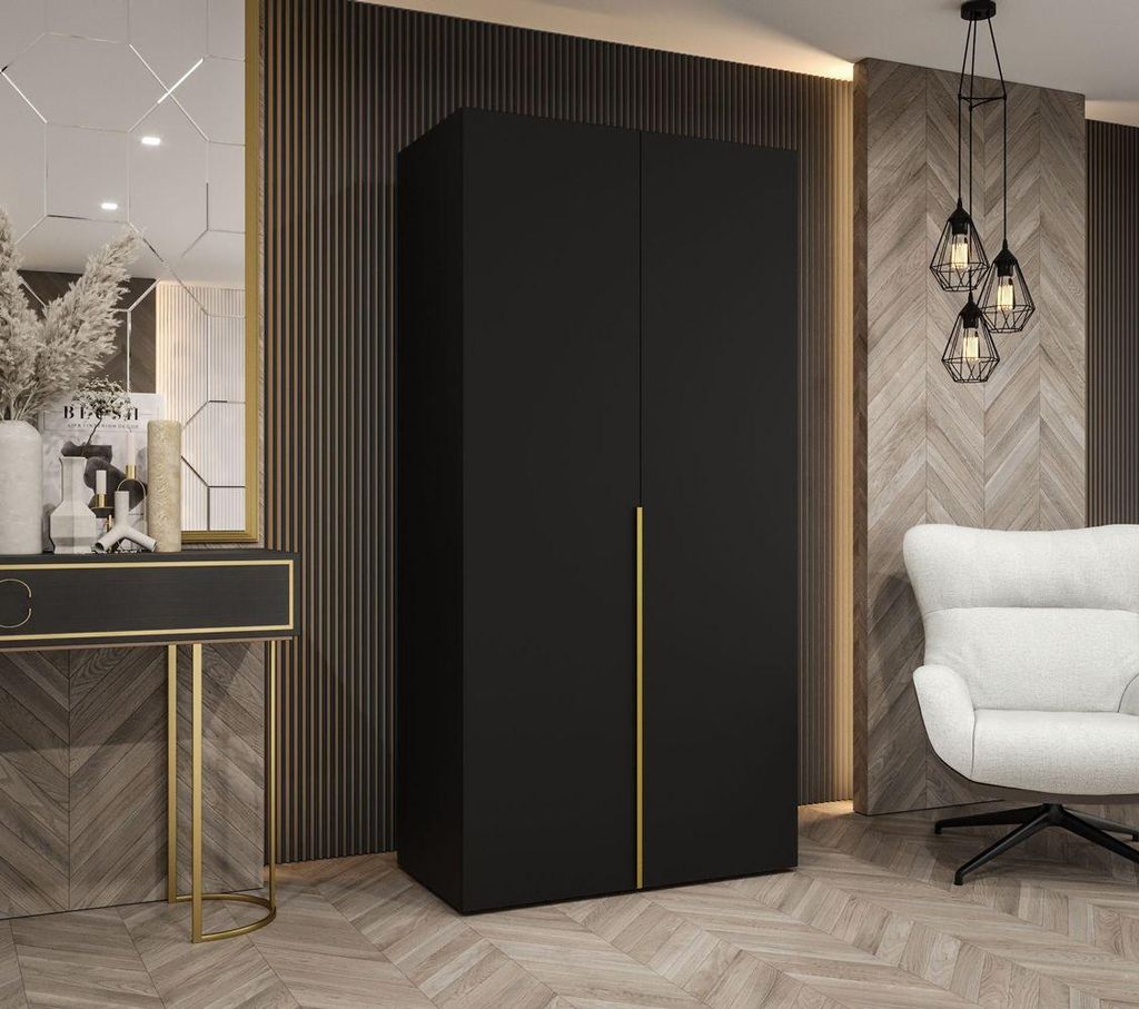 Kleiderschrank 100 cm BETULA - schwarz / gold