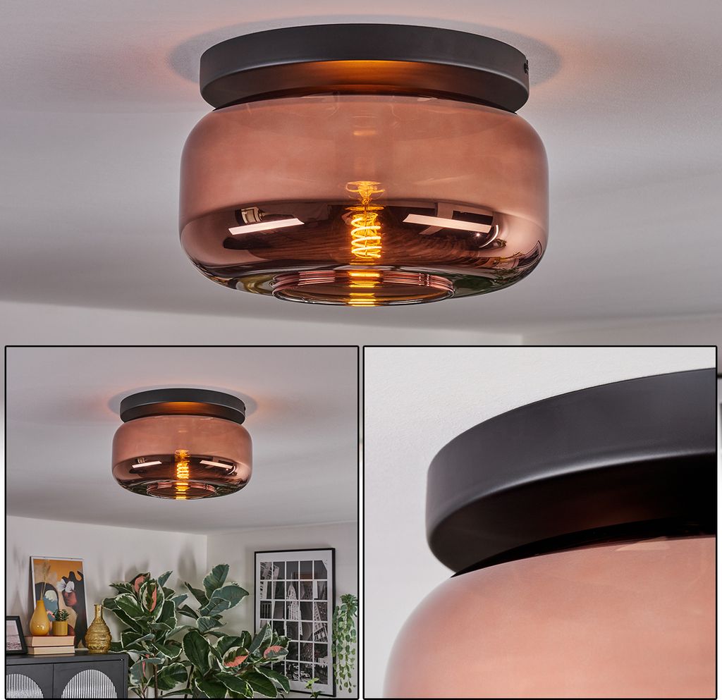 Triest 1-flammige Deckenlampe aus Metall/Glas in Schwarz/Kupferfarben