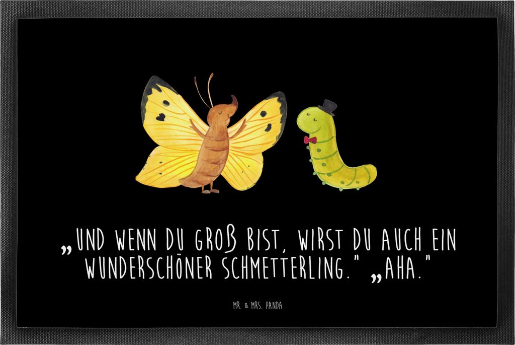 Mr. & Mrs. Panda fußmatte Raupe Schmetterling 50 x 75 cm - Schwarz - Geschenk, Sauberlaufmatte, Abtreter, Erwachsen Werden, Bodenvorleger, Schönh...