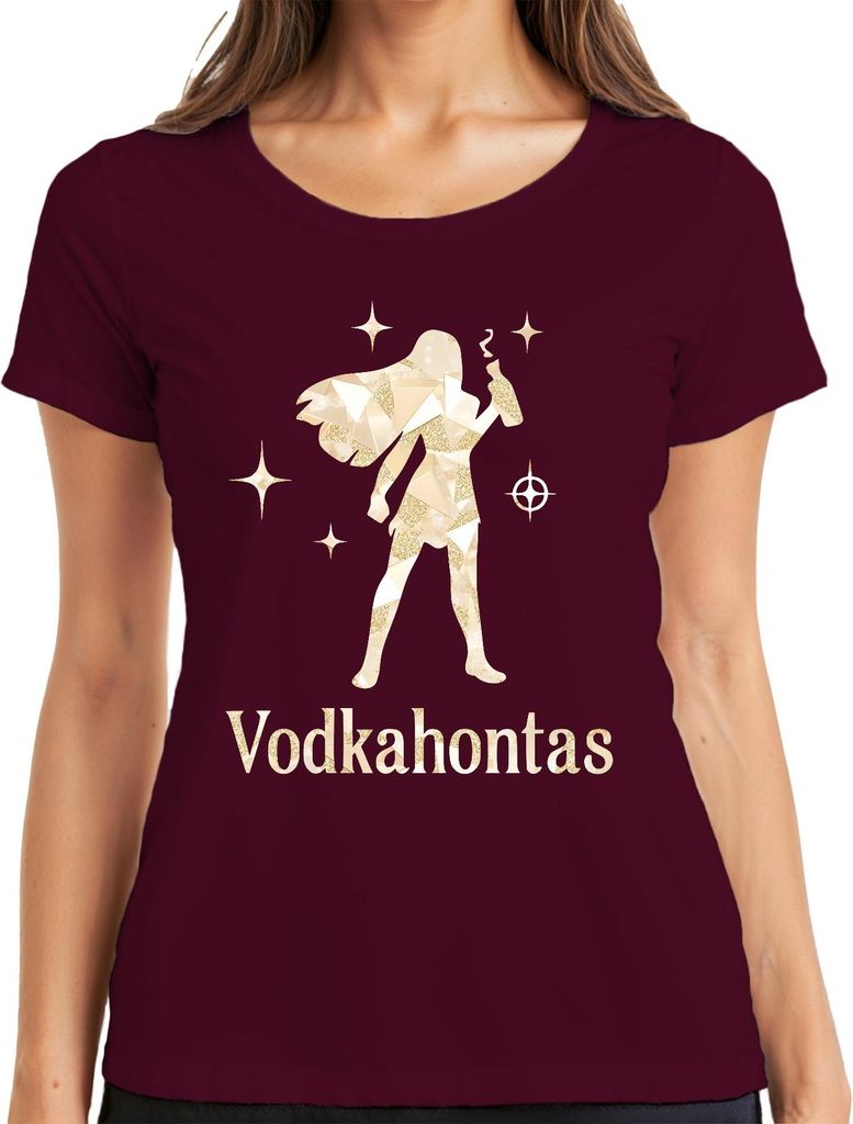 Vodkahontas Witzig Mädelsabend JGA Cocktail Party Spruch Frauen Damen T-Shirt, Burgundy, XL