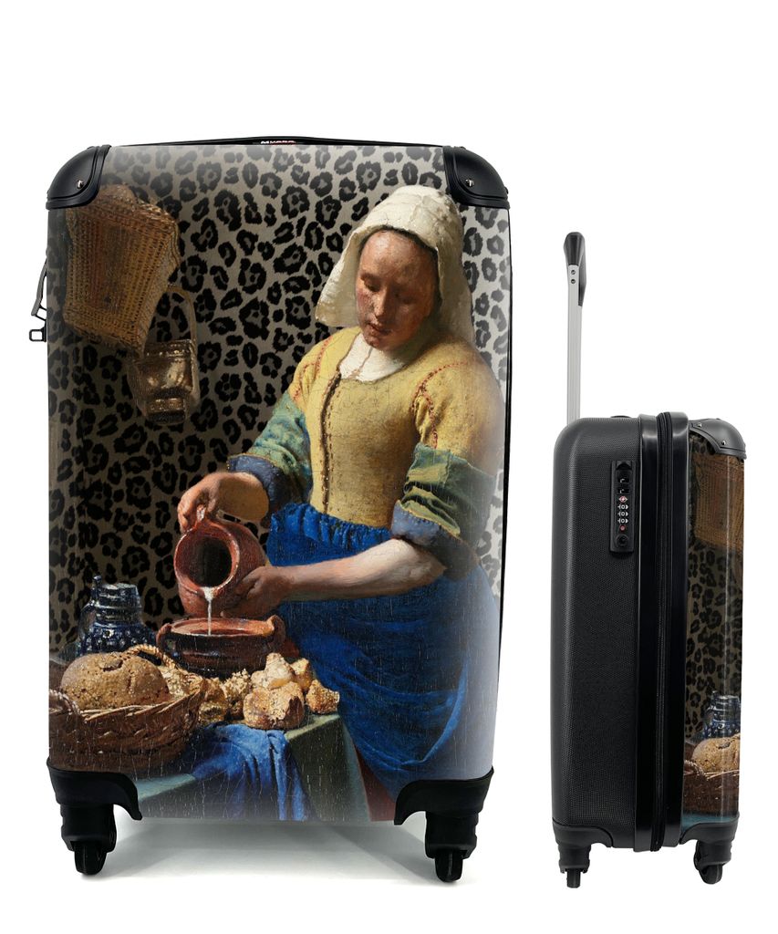 MuchoWow Koffer Handgepäck Trolley Rollkoffer Kleine Reisekoffer mit 4 Rollen - Milchmädchen - Kunst - Pantherdruck - Vermeer - Gemälde - Alte...