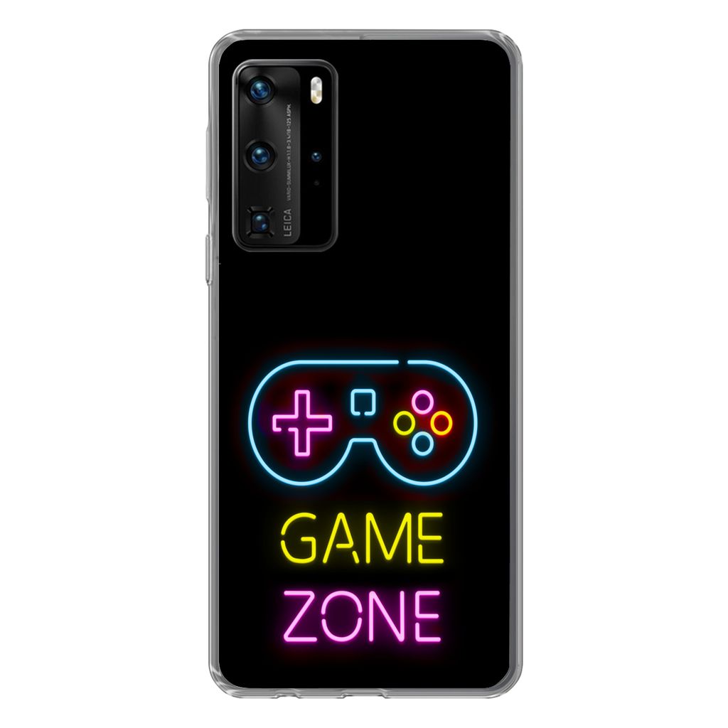 MuchoWow Handyhülle Schutzhülle Hülle für Huawei P40 Pro Controller - Spiel - Neon - Schwarz - Zitate - Spielzone Silikon Softcase Handy Hül...