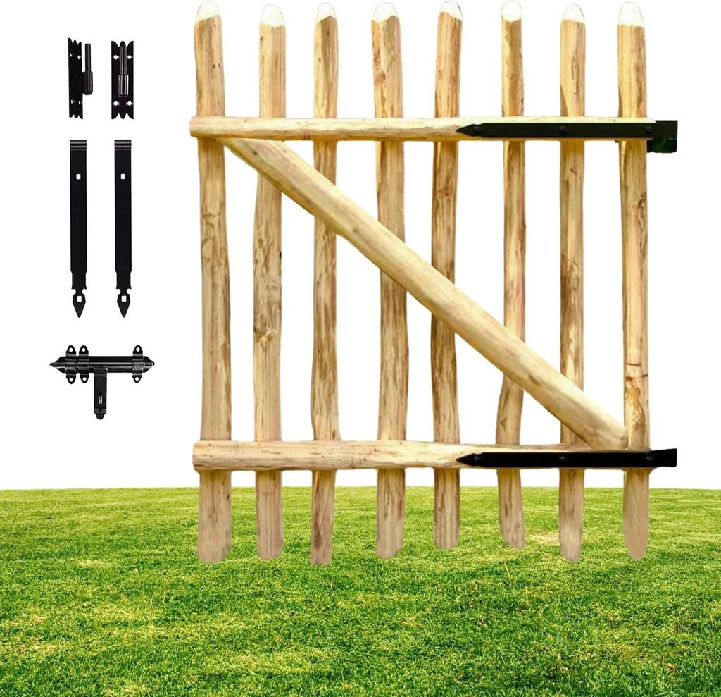 Floranica Zauntor Haselnussholz 100 cm breit x 80 cm Gartentor für Staketenzaun Hoftor Tür Zauntor für Staketenzaun Gartenpforte inkl. Scharniere