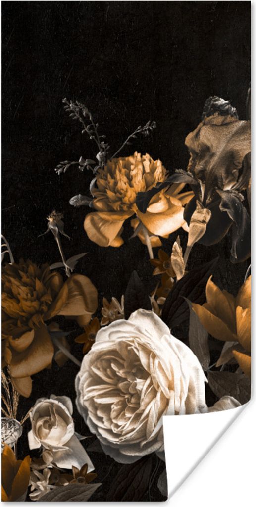 MuchoWow Poster Rose - Gold - Blumenstrauß 20x40 cm - Plakat - Foto