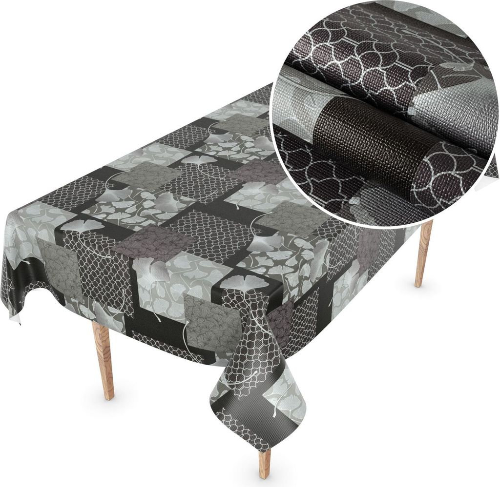 Tischdecke Wachstuch Premium Ornamente Schwarz Robust Wasserabweisend Breite 140 cm Länge 350 cm