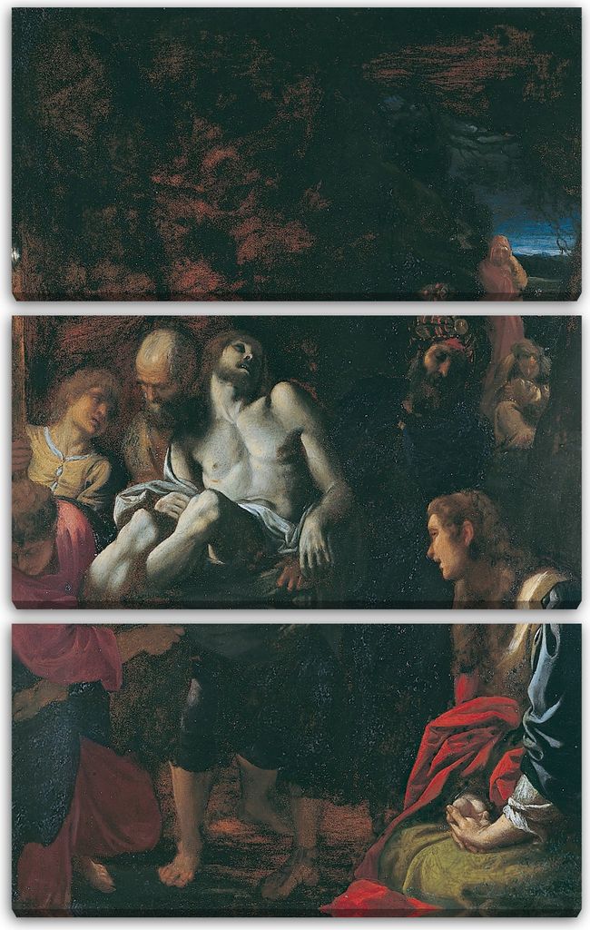 Leinwandbild 3-teilig (80x120cm): Annibale Carracci - Das Begräbnis Christi, echter Holz-Keilrahmen inkl. Aufhänger, handgefertigt in Deutschland