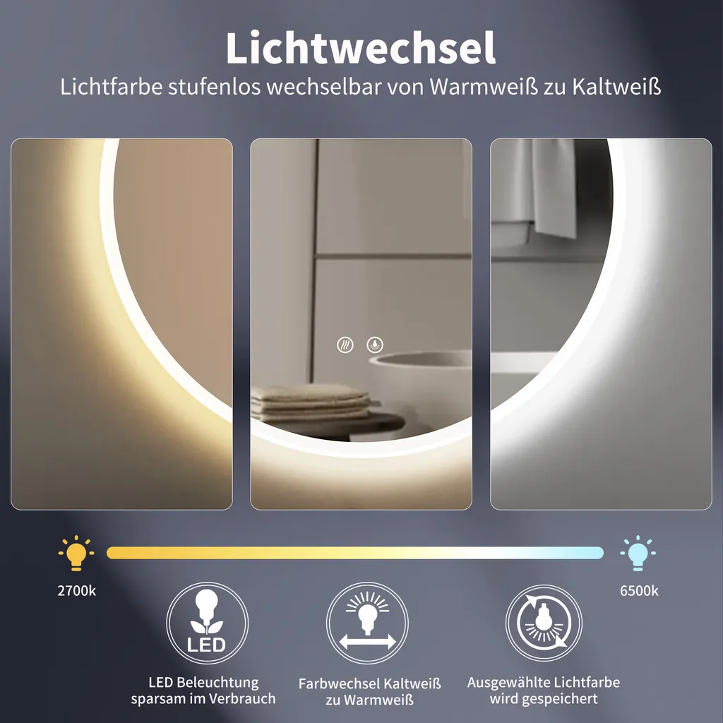 Specchio Bagno 60 cm LED Antiappannamento HOKO Cornice e Doppio Switch - 3