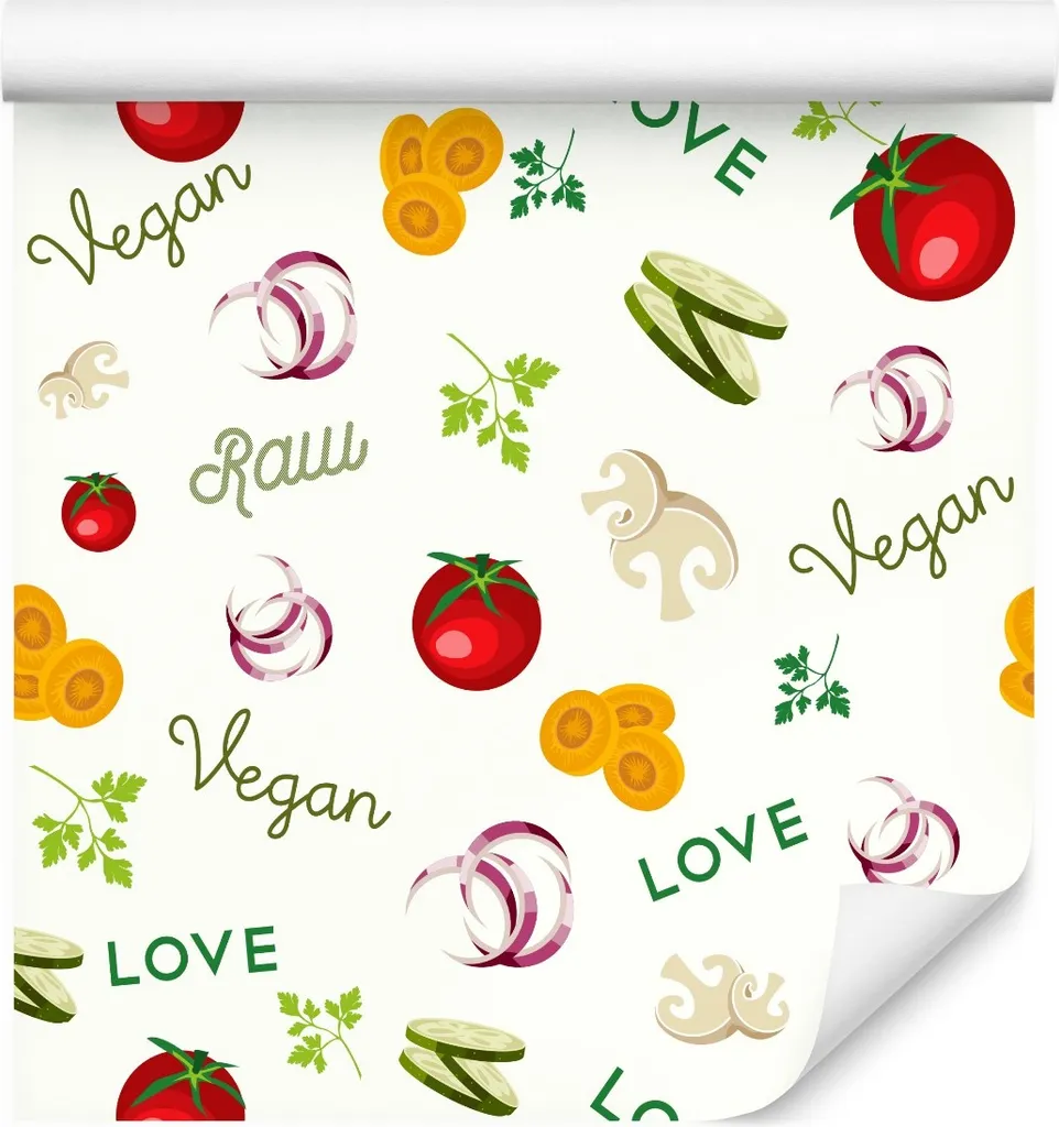 Papier Peint Cuisine 3D Légumes Colorés 10m Intissé Vegan VLIES TAPET