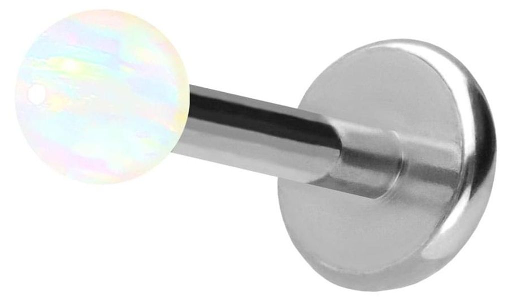 Ohrpiercing, Nasenpiercing Titan Labret mit Push Fit SYNTHETISCHER OPAL Silber Stablänge: 9mm + Stabstärke: 1mm + Kugelgröße: 2,5mm