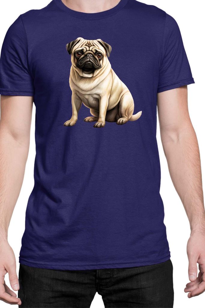 Herren T-Shirt Dogs Breeds Pug Dog Breed 008, Man XL / Dunkelblau