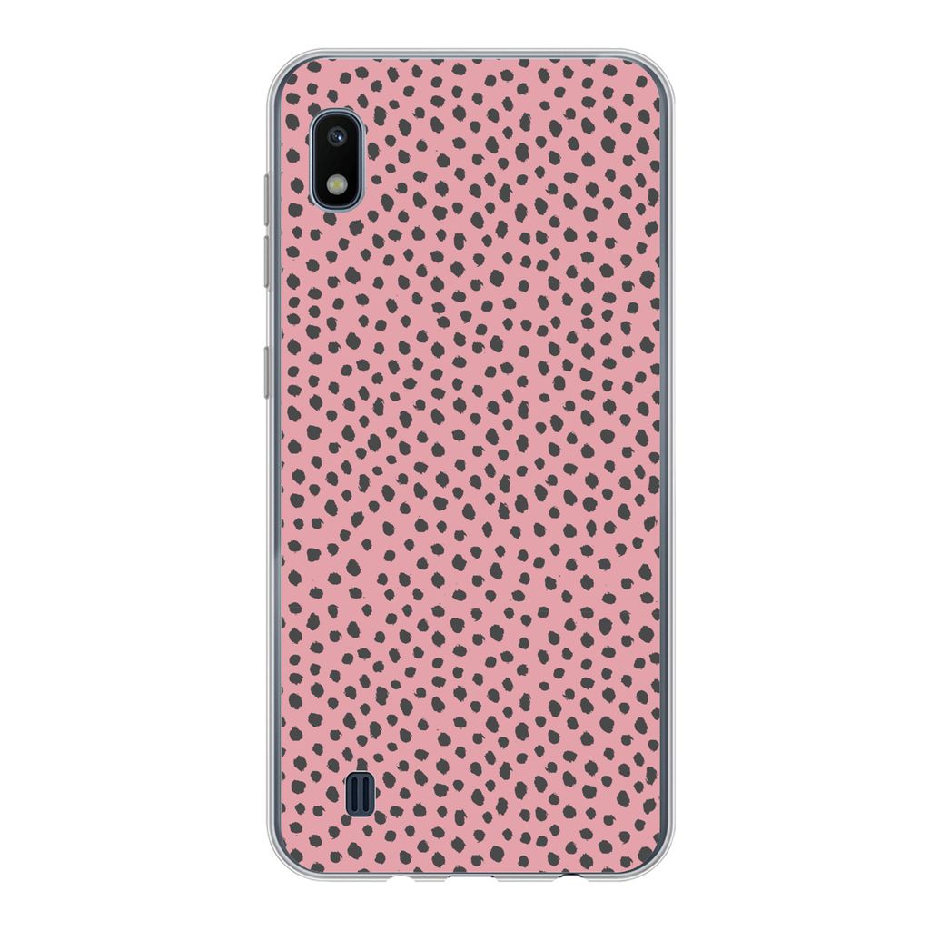 MuchoWow Handyhülle Schutzhülle Hülle für Samsung Galaxy A10 Polka dots - Rosa - Schwarz Silikon Softcase Handy Hülle - Schutzhülle