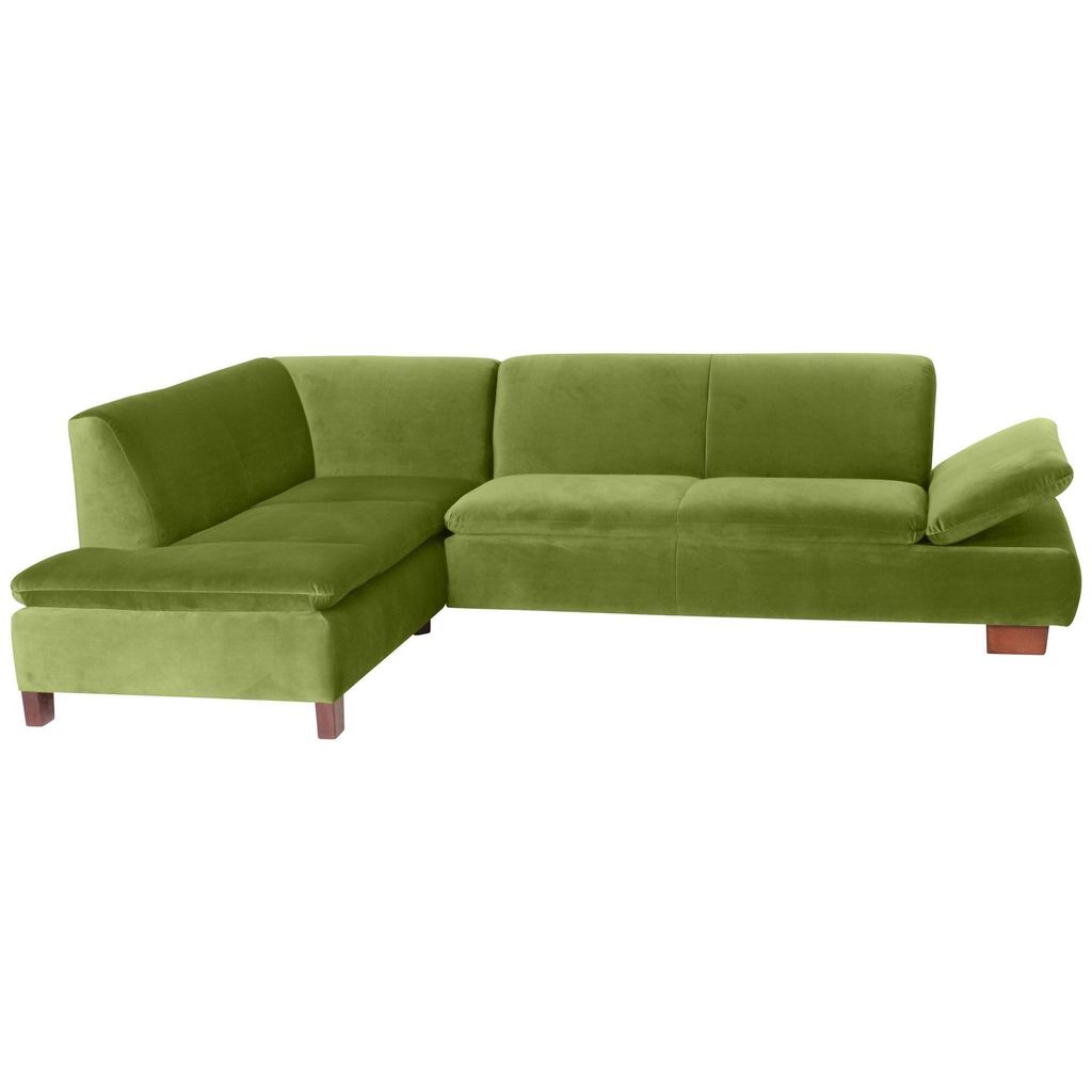 Ecksofa mit Ottomane links Kaye Bezug Samtvelours Buche nussbaum dunkel / oliv 23093