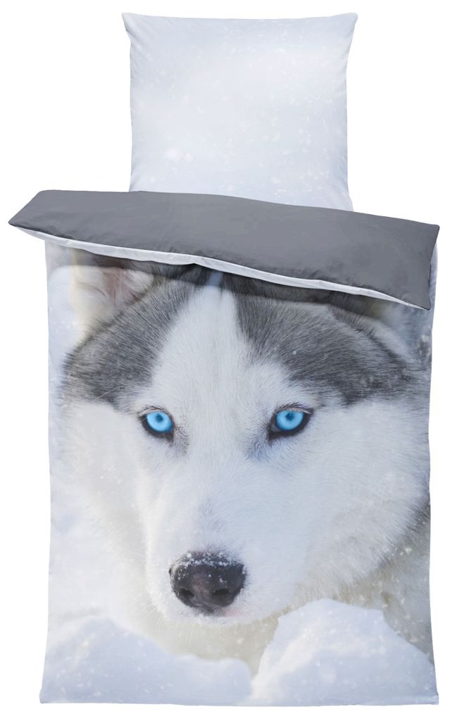 Bettwäsche-Set 220x240 Cm Mit Husky-3D-Druck - Polyester-Baumwolle, Atmungsaktiv, Inkl. 2 Kissenbezüge