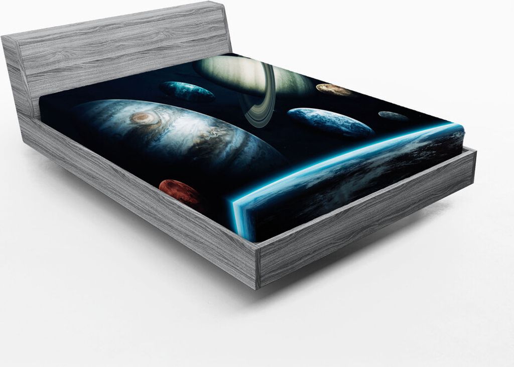 ABAKUHAUS Platz Spannbetttuch, Planeten des Sonnensystems Space Theme-Galaxie-kosmische Themen Wissenschaftliche Erforschung, 90 x 200 cm, Mehrfarbig