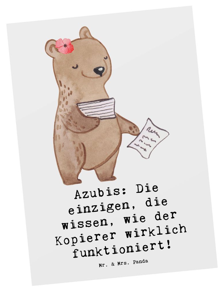 Mr. & Mrs. Panda Ansichtskarte Auszubildende Kopierer - Weiß - Geschenk, Berufstraining, Azubis, Grußkarte, Azubi Spruch, Beruf, Postkarte, bildk...