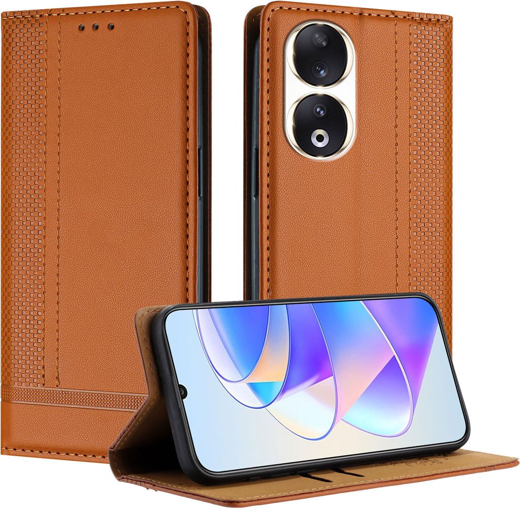 Handyhülle für Honor 90 Leder Flip Klappbare Schutzhülle mit Standfunktion Braun