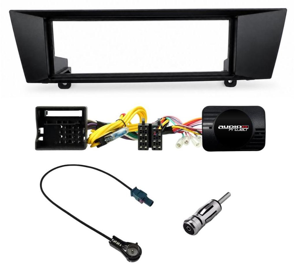 Audioproject A365-40 - Autoradio Radioblende Set 1 DIN CAN Bus Adapter für BMW BMW 1er E87 3er E90 E91 E92 E93 X1 E84 Z4 E89 incl Basis Lenkradada...