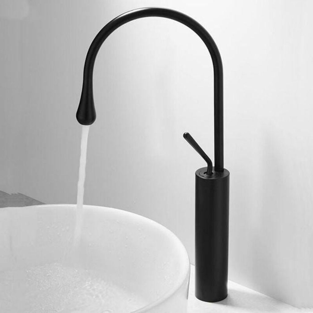 Moderne, hohe Einhebel-Waschtischarmatur, kreatives Design für Bad und Küche mit G38-Schlauch, Schwarz