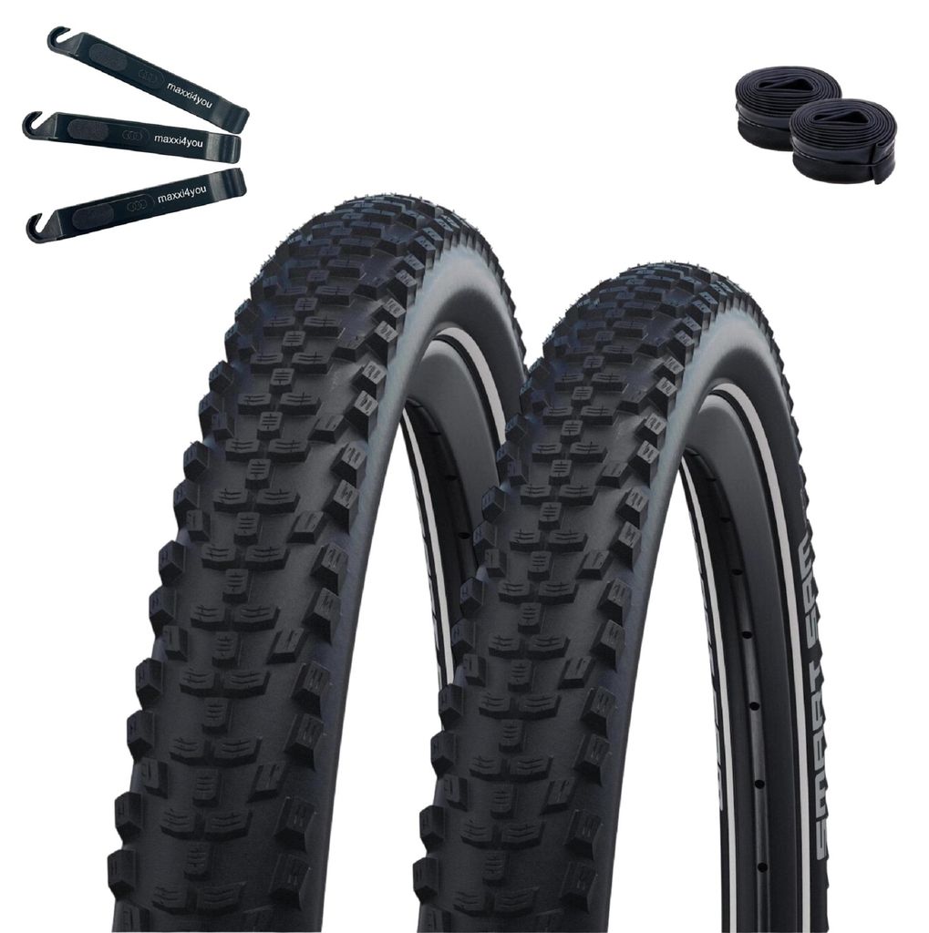 2 x Schwalbe Smart Sam Fahrradreifen Performance DD RaceGuard ADDIX E-50 Schwarz+Reflex 65-584 (27.5 x 2.60") + 2 x Schwalbe Schläuche AV21F inkl....