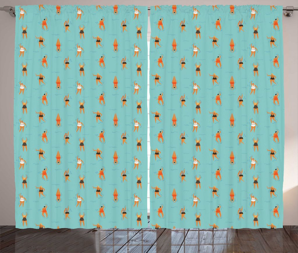 ABAKUHAUS Pool-Party Rustikaler Gardine, Schwimmen Frauen-Badeanzug, Wohnzimmer Universalband Gardinen mit Schlaufen und Haken, 280 x 225 cm, Seafo...
