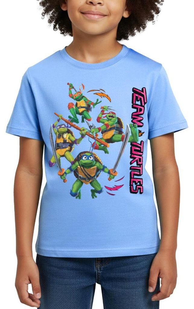 Spreadshirt TMNT Mutant Mayhem Team Turtles Kinder T-Shirt, 110/116 (5-6 Jahre), Himmelblau