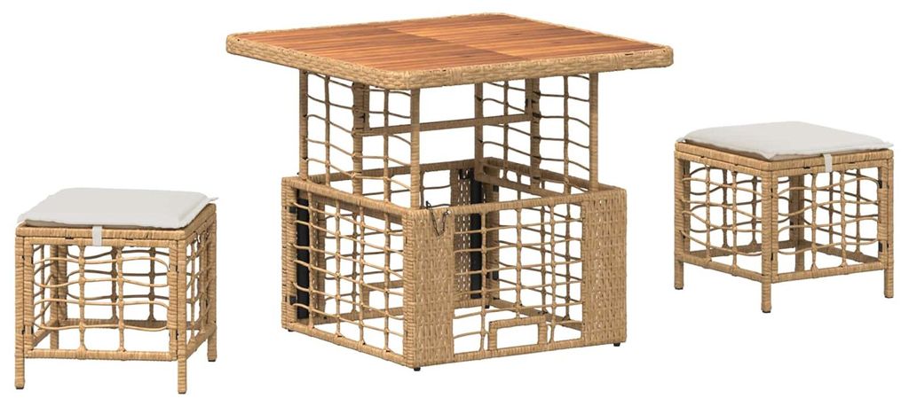 Eleganten-Stil Garten Essgruppe - Gartenlounge-Set - Sitzgruppe - Stabiles - mit Kissen 3 pcs Natur und Weiß - Gartenmöbelgarnituren - Möbel26