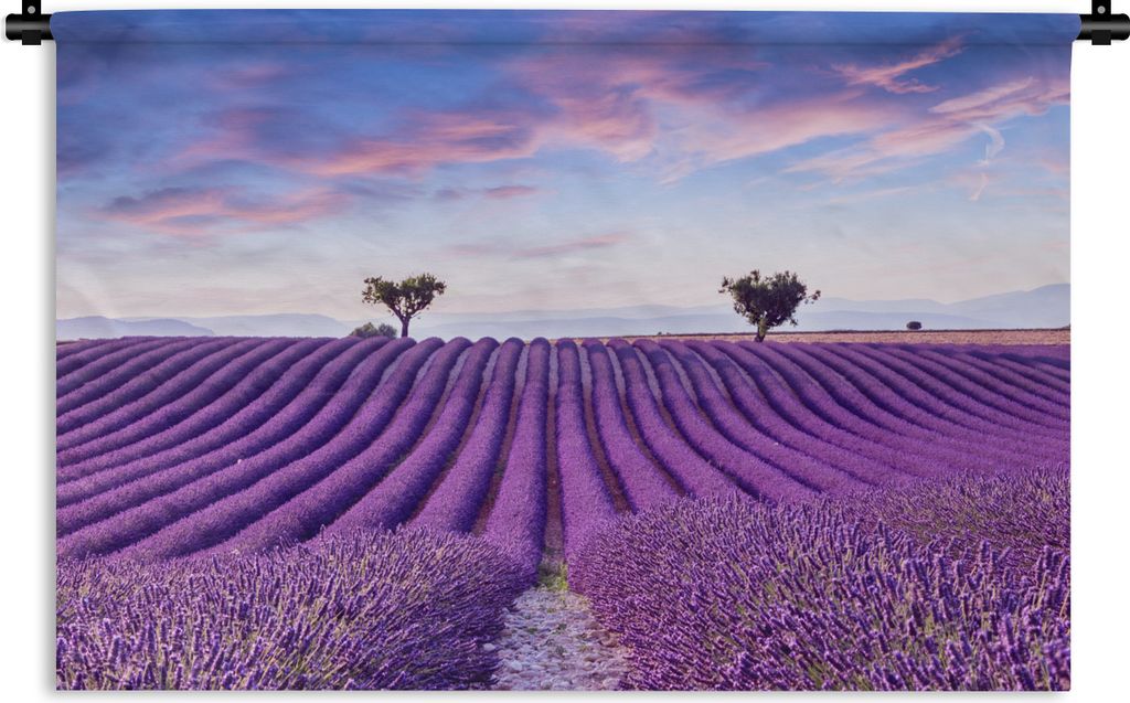 MuchoWow Wandteppich Wandbehang Lavendel - Natur - Lila - Bäume - Blumen 90x60 cm Tapisserie Dekoration Wandtuch - Wandskulpturen - Bildteppich