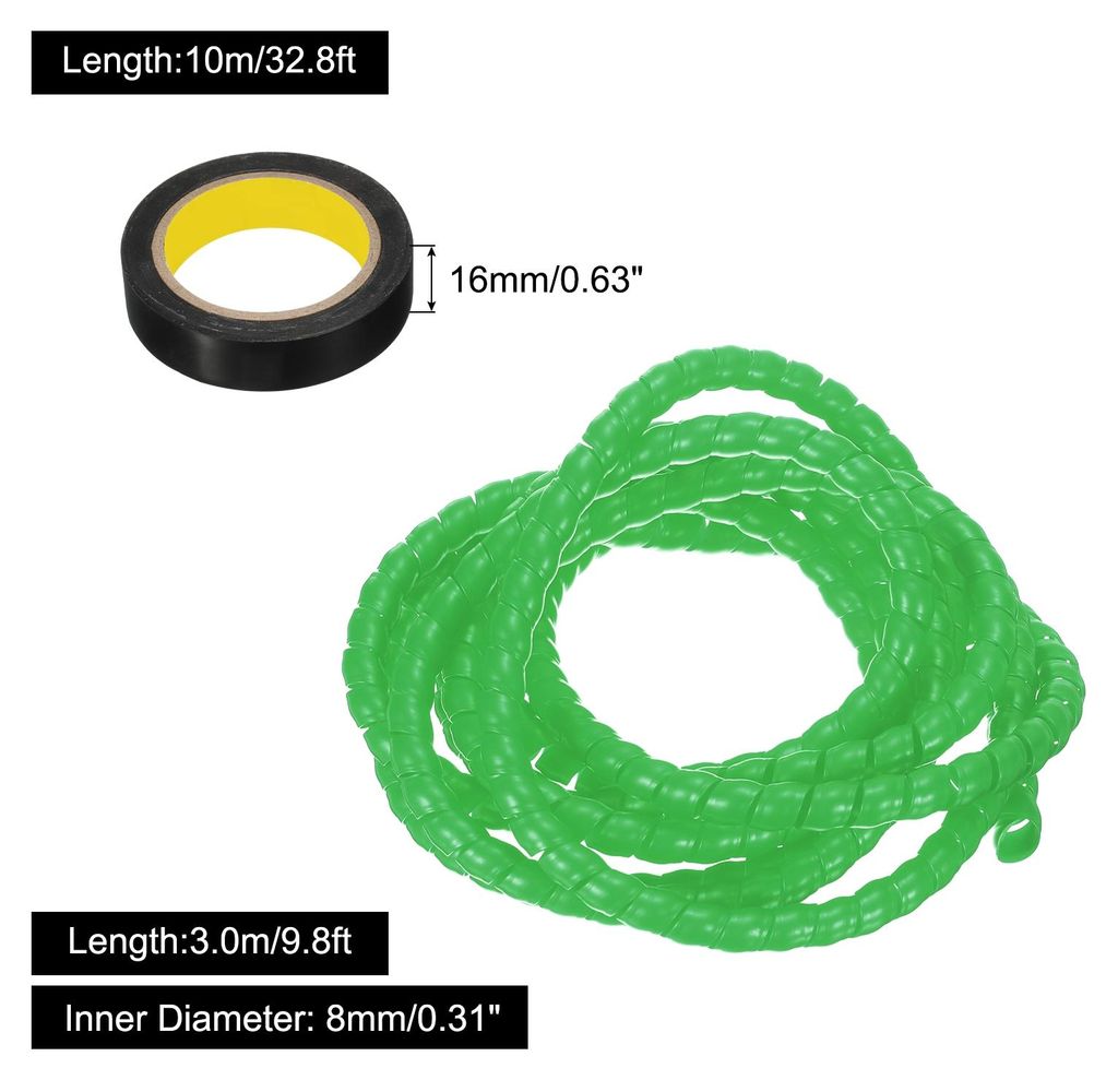 Spiral-Kabelschlauch 3 m 8mm Kabelmanagement-Hš¹lle PP-Isolierung Kabelorganisator fš¹r Computerkabel Stromkabel Gasrohr Grš¹n mit Klebeband
