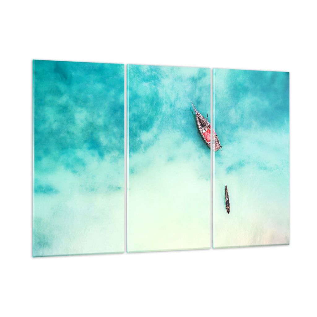 Bilder auf glas - Insel Boot Schiff Ozean - 105x70cm - Glasbilder - Wandbilder - Kunstdruck - zum Aufhängen bereit - Wanddekoration aus Glas - Gla...