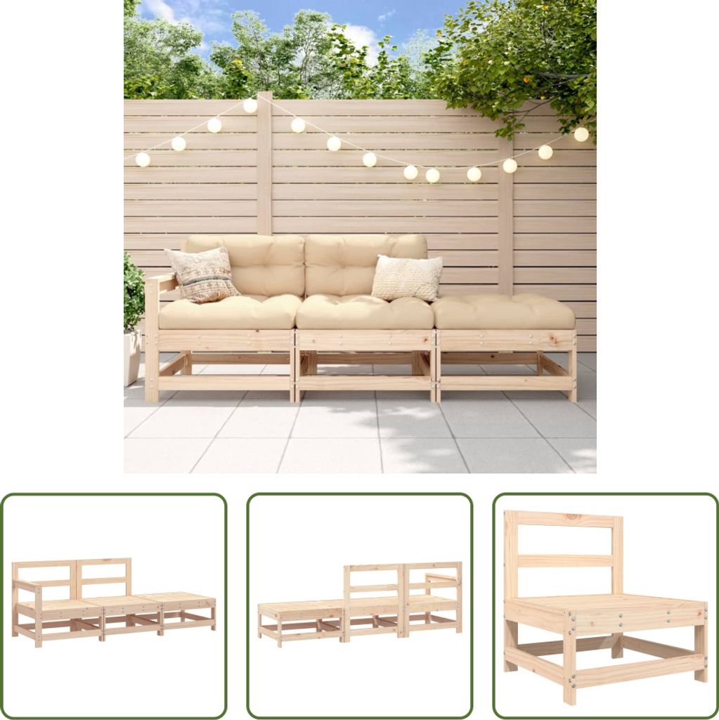 The Living Store 3-tlg. Garten-Lounge-Set Massivholz Kiefer