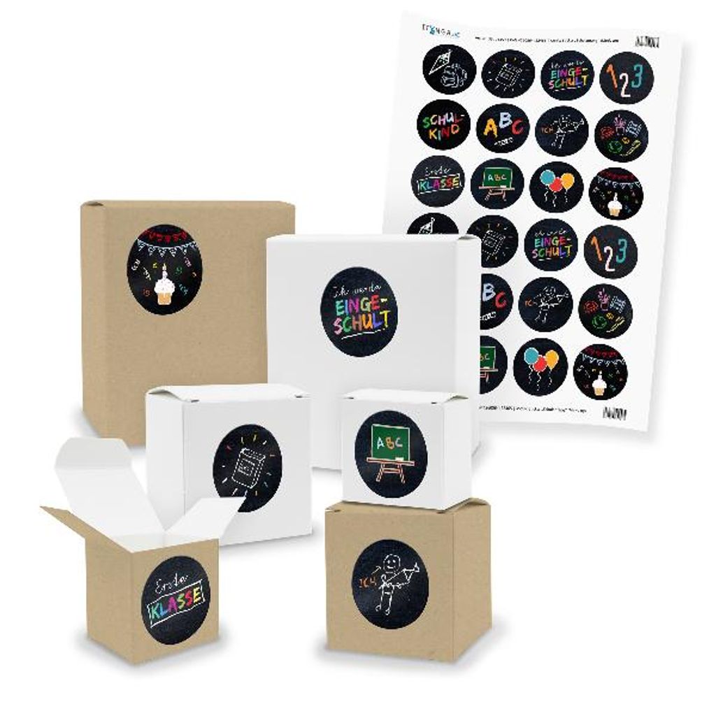 itenga SET Schulanfang (Motiv 88 V03) 24x kleine Geschenkboxen mit Stickerbogen