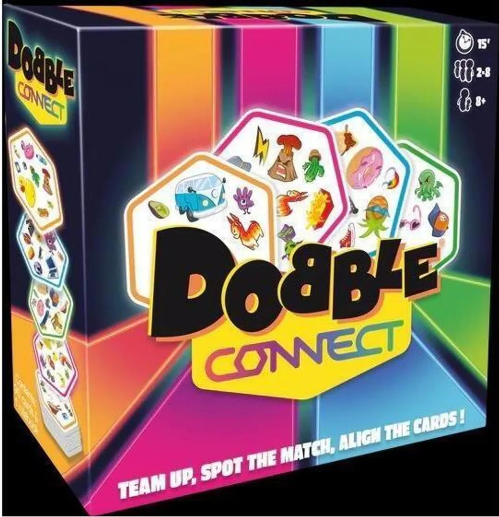 Dobble Connect avec cartes hexagonales - Alignez 4 symboles pour gagner