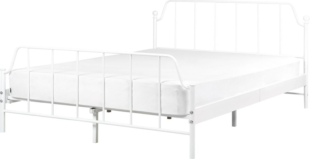 BELIANI Bett Weiß Eisen mit Lettenrost 140 x 200 cm Hohes Kopfteil u. Fußteil Industrie-Design Modern Schlafzimmer Doppelbett Metallbett Eisenbett