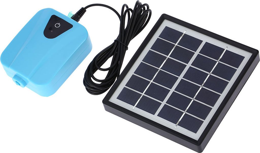 Solarbetriebene / DC Charging Oxygenator Wasser Sauerstoff-Pumpe Teichbeluefter mit 1 Ausstroemerstein Aquarium Luftpumpe 2L / min