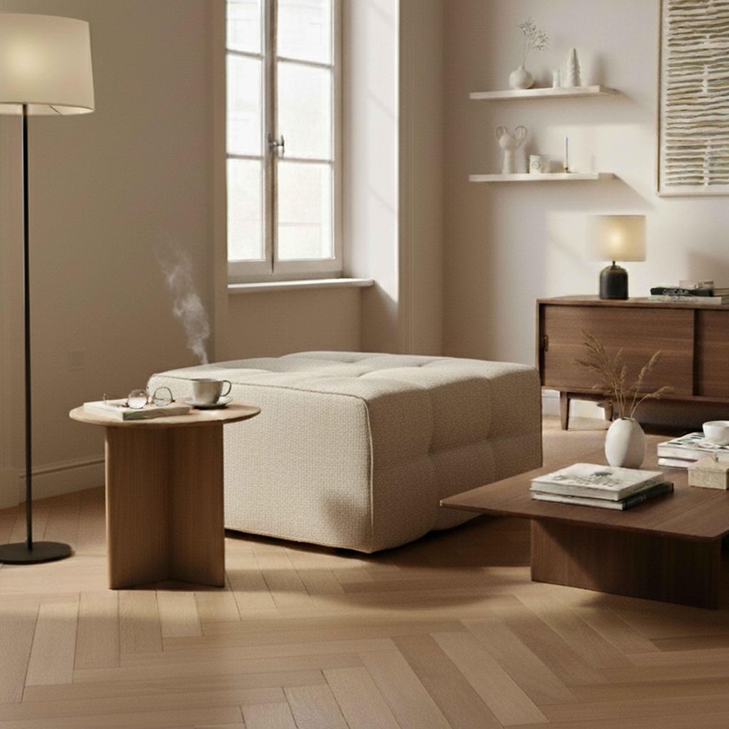 Hocker aus Stoff in Ecru - Oviala Snuggy