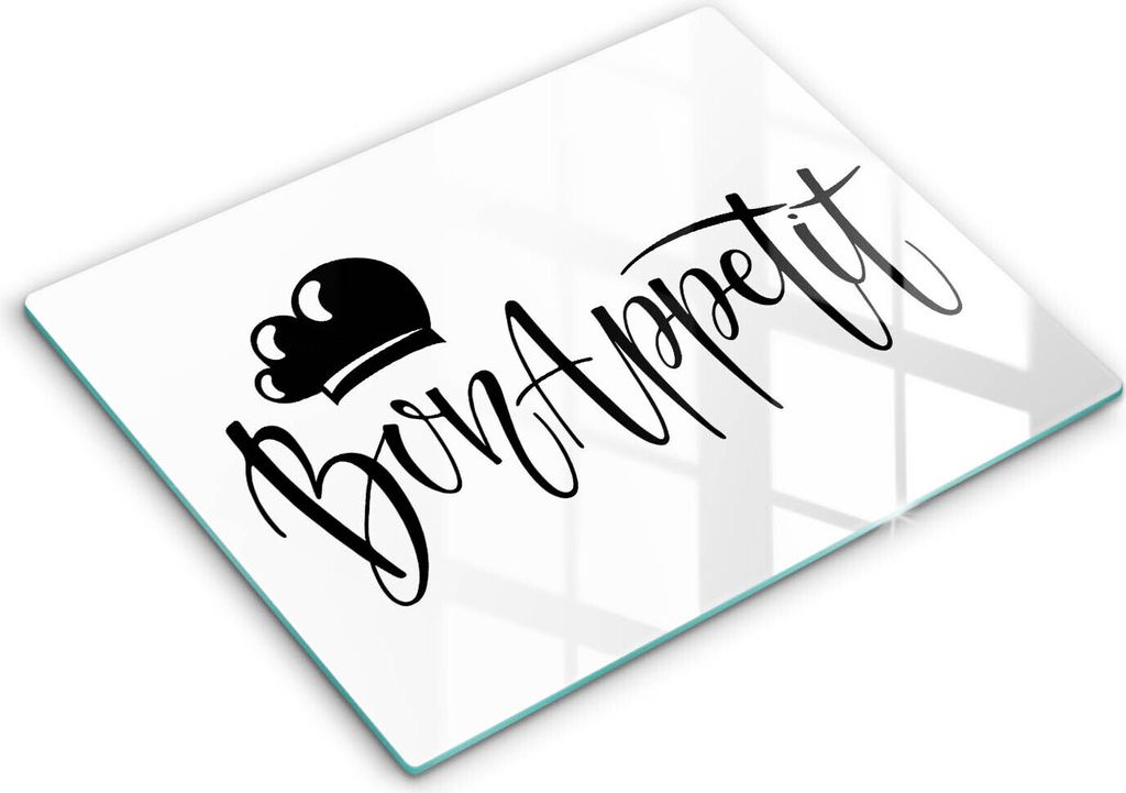 Glasschneideplatte - Herdabdeckplatte - 52x40 cm - Schneidebrett - Spritzschutz - Der Inschrift Bon Appetit