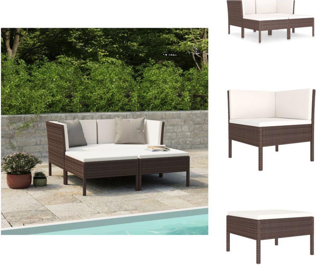 vidaXL 4-tlg. Garten-Lounge-Set mit Auflagen Poly Rattan Braun - Gartenmöbel-Sets